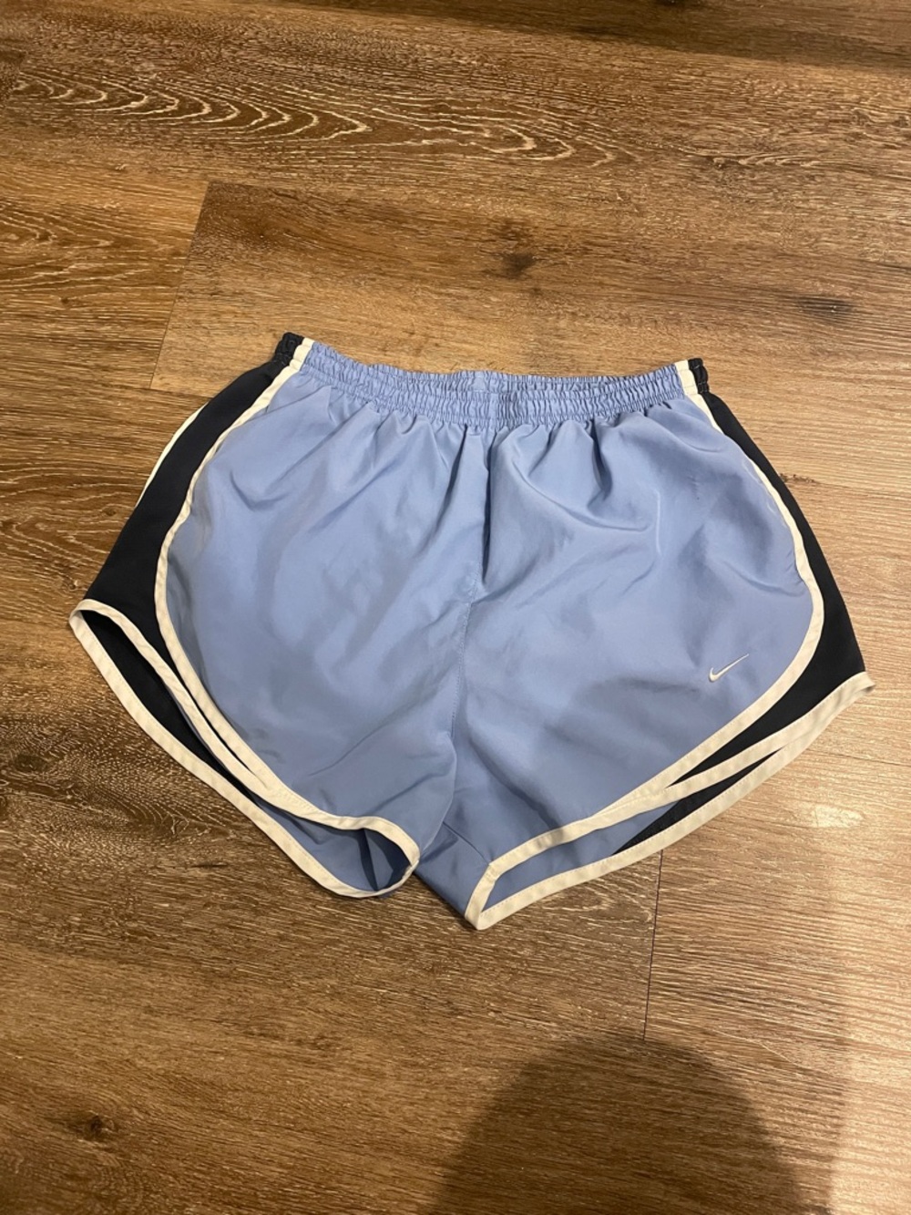 Nike Women's Light Blue Athletic Shorts with Navy and White Trim
